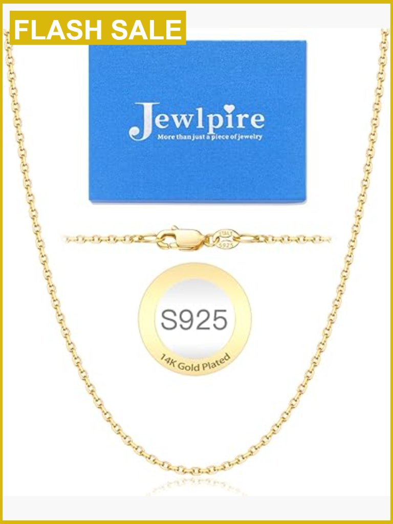 14k Plated Gold Sterling Silver Cable Chain Necklace For Women 18 Inch